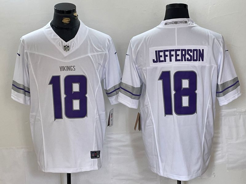 Men Minnesota Vikings #18 Jefferson White Retro three generations 2024 Nike Limited NFL Jersey style 1